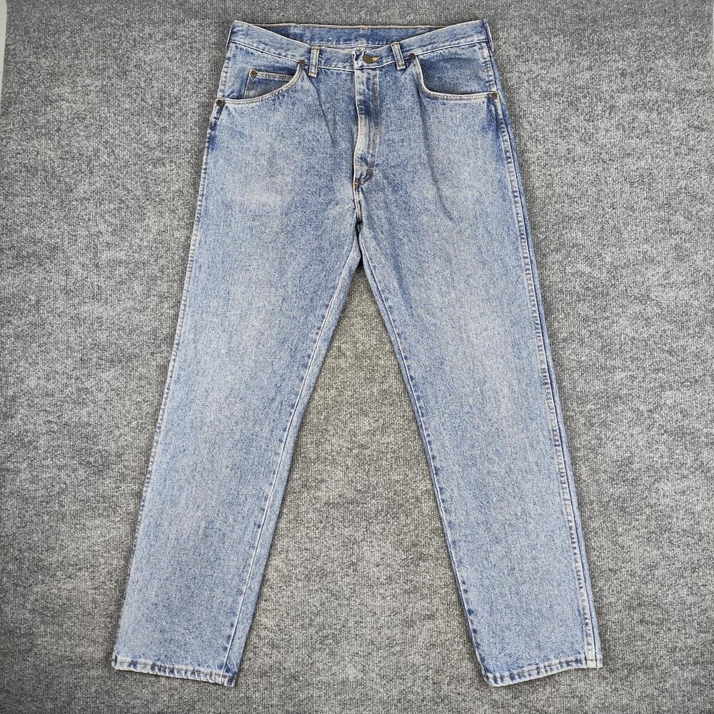 Vintage Wrangler Jeans Mens 36x32 Light Wash Blue Straight Denim USA 96501DK
